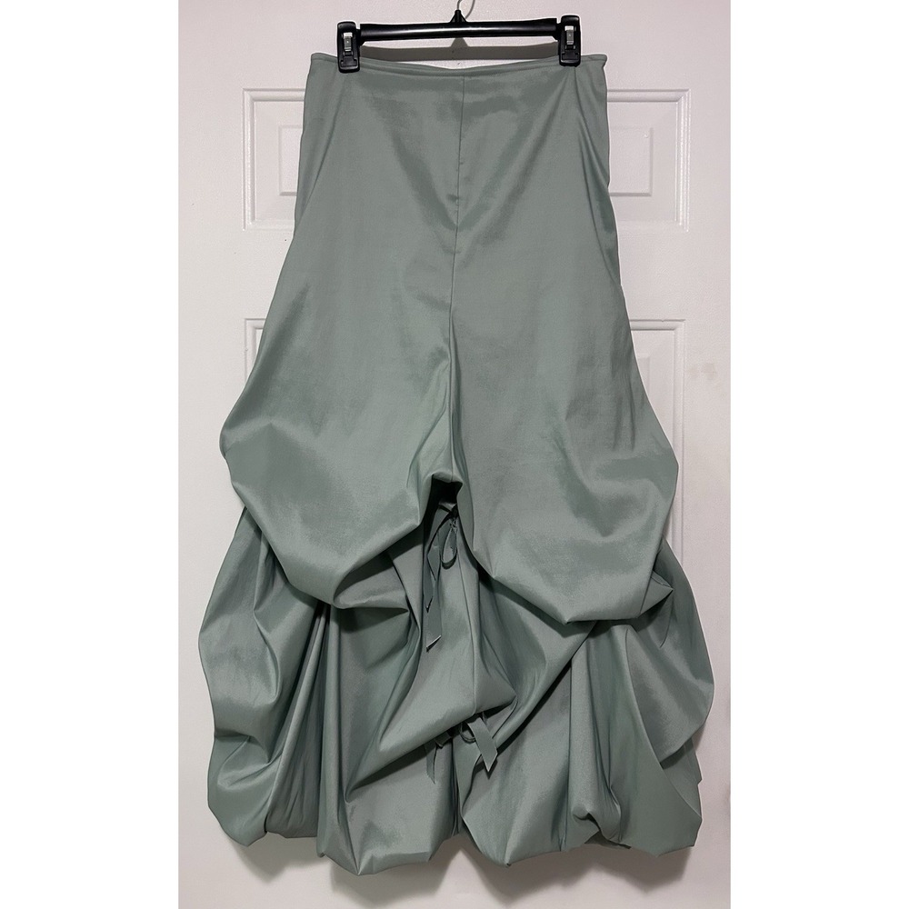 Polli Says Sage Green Bustle Bubble Hem Maxi Skirt High Waist Taffeta Size 6 USA